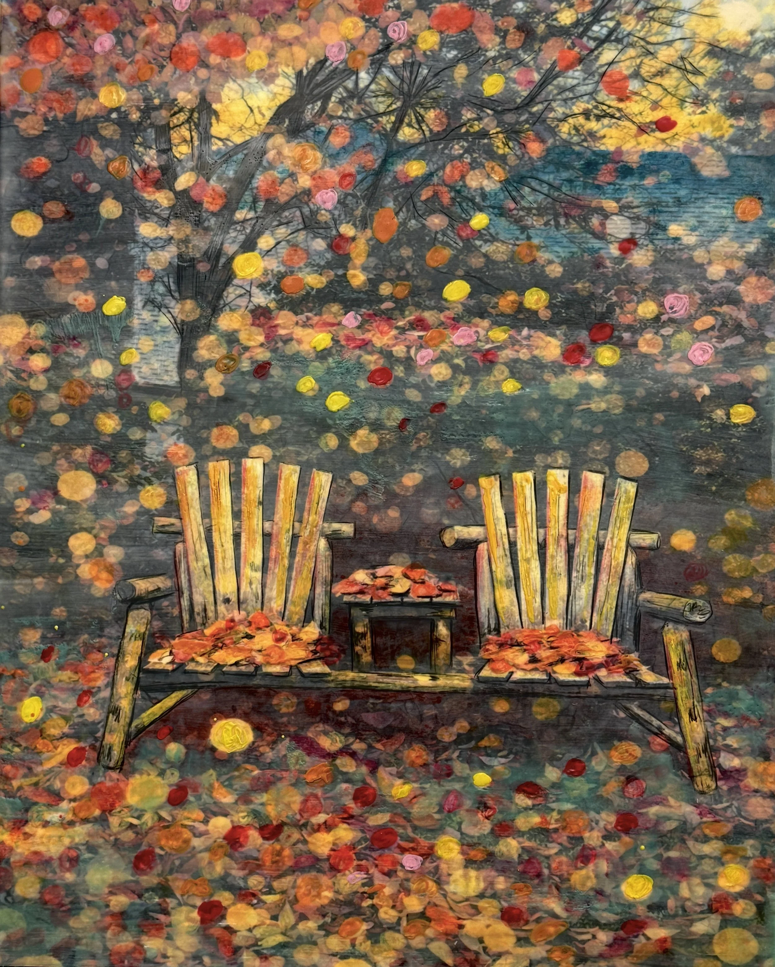 A good conversation, 2026. Encaustic Mixed Media, on cradle panel - 20"x16"x1.5"