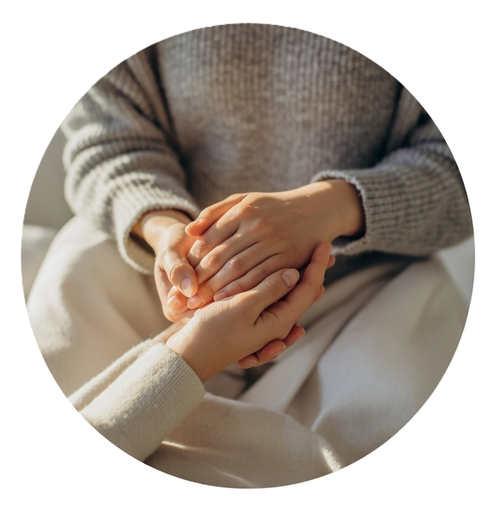 Supportive human connection representing compassionate, attentive care at AuraPoint Acupuncture & Wellness.