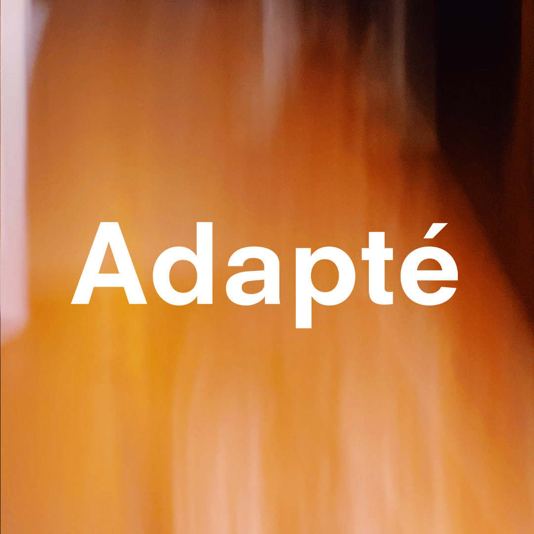 Blurred wooden surface with the word 'Adapté' in white text.
