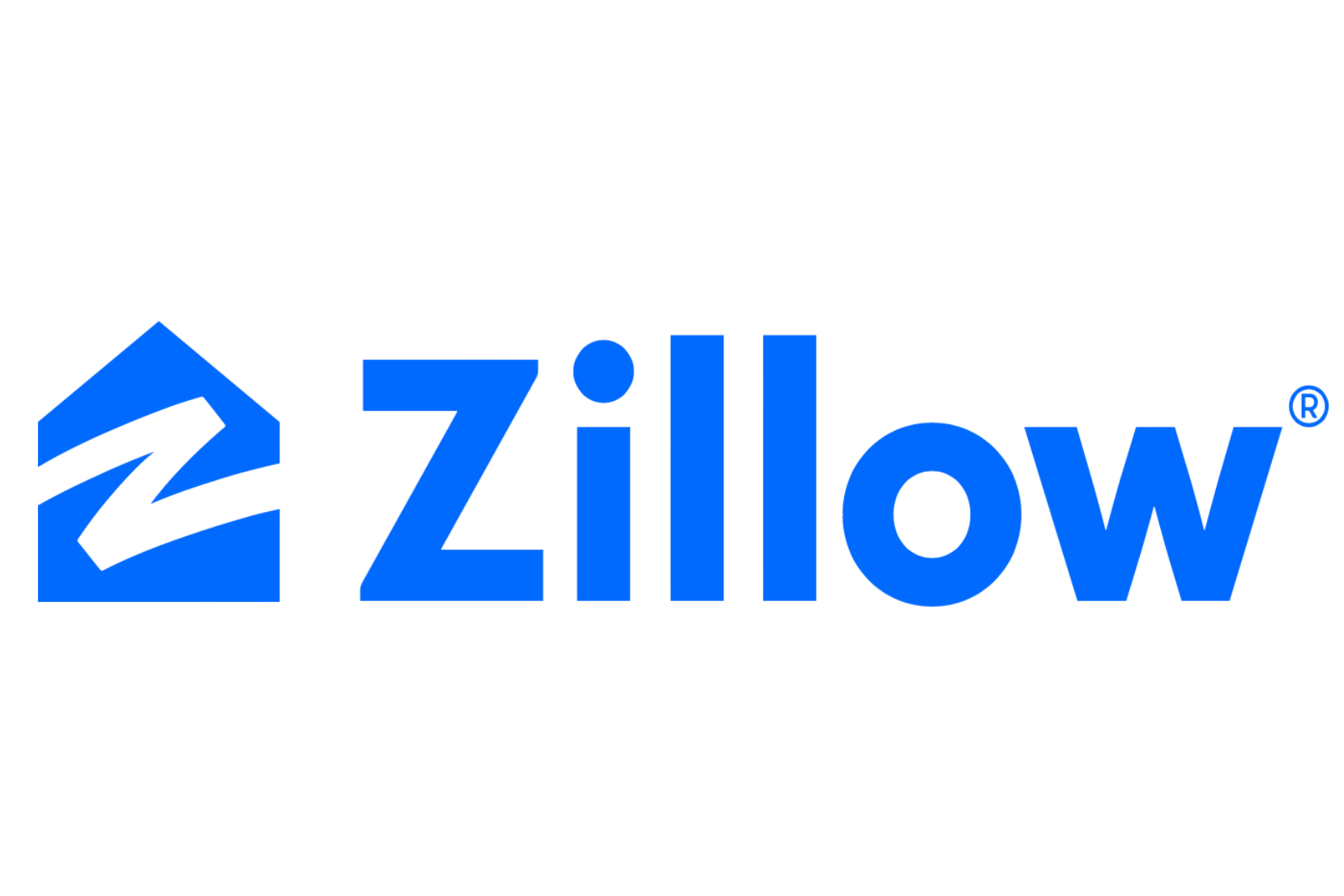 Zillow logo with a blue house icon to the left of the company name in bold blue letters