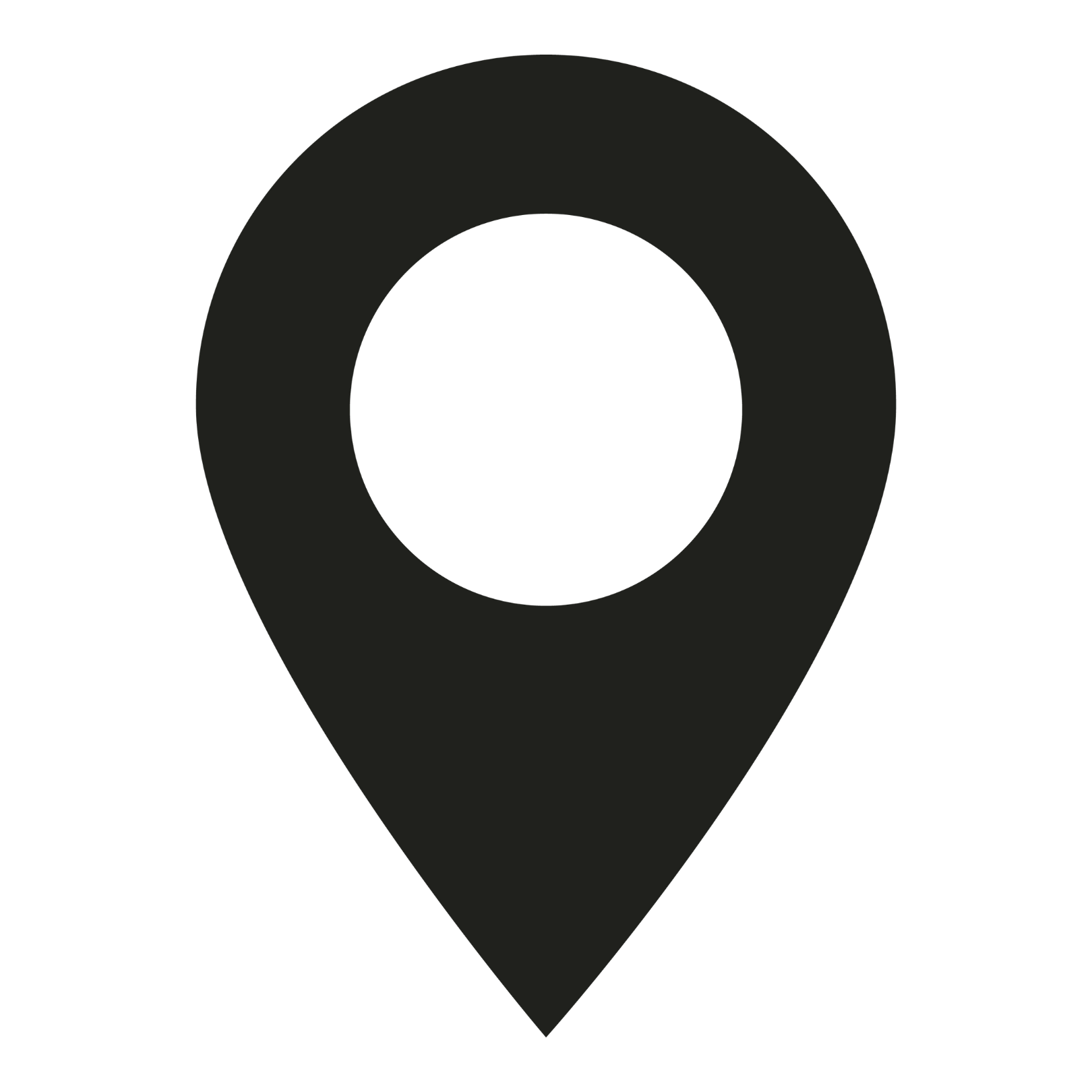 A black location pin icon on a transparent background.