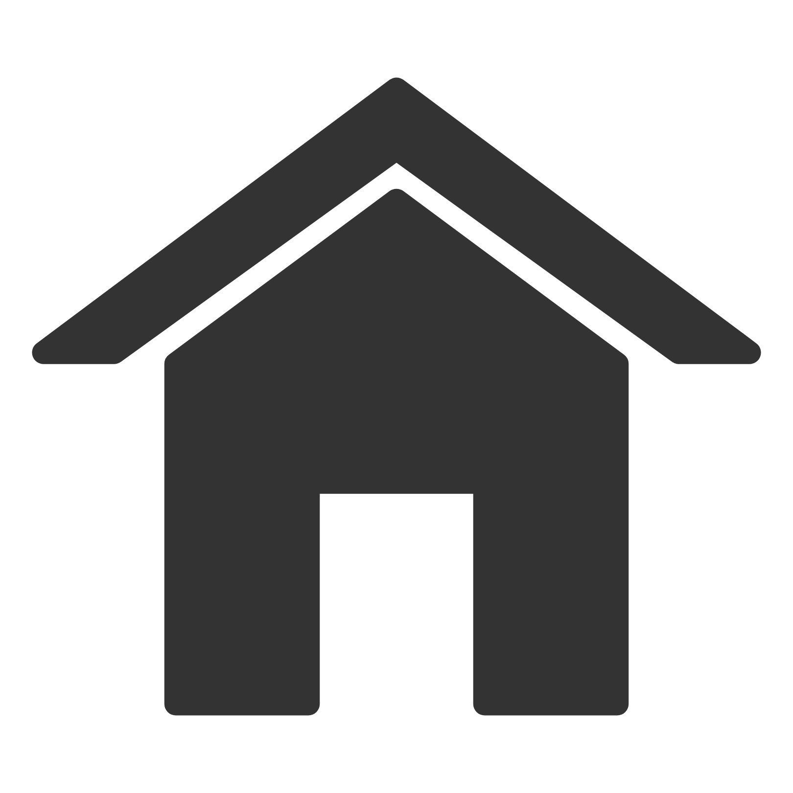 Icon of a house with a pitched roof and a door in black and gray.