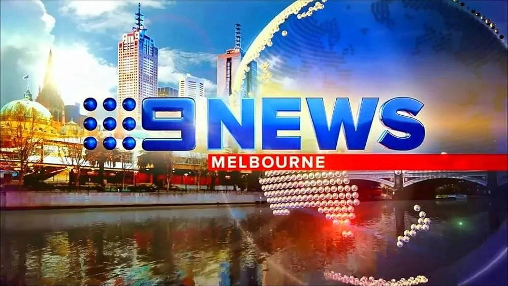 Logo of 9News Melbourne with a cityscape and river background.