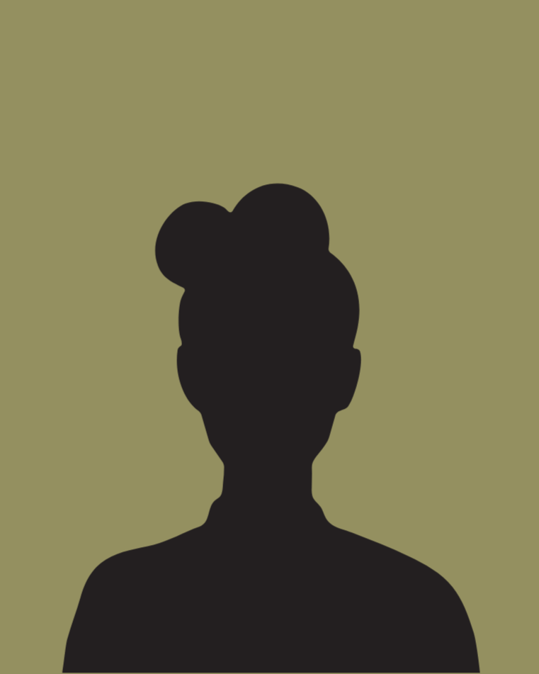 Silhouette of a woman with her hair styled in two buns against a plain background.