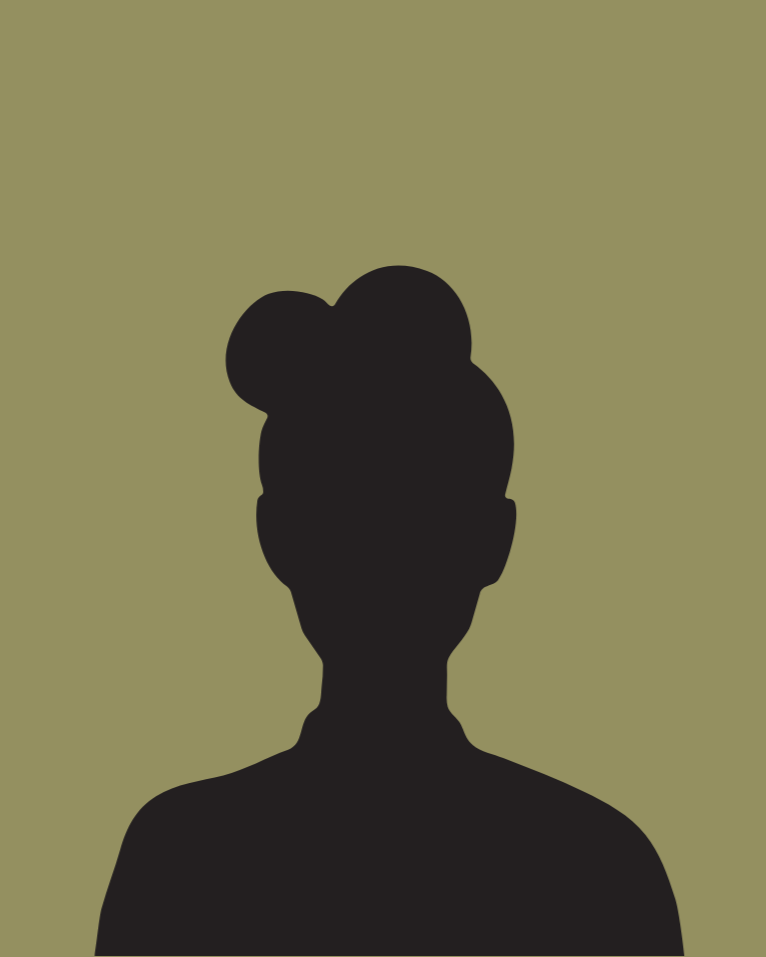 Silhouette of a person with hair styled in buns, against a plain background.