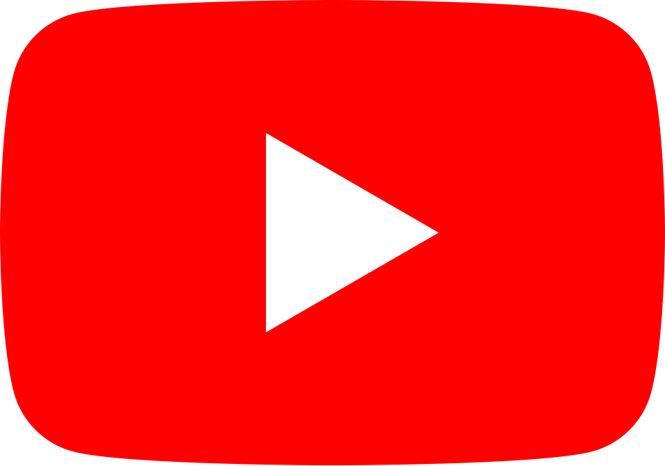 YouTube play button logo, red rounded rectangle with a white triangle pointing right in the center.