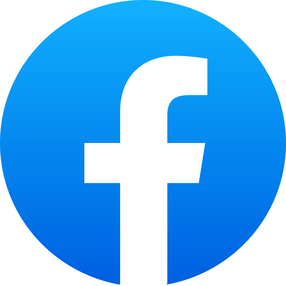 Facebook logo, a blue circle with a white lowercase 'f' in the center.