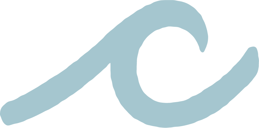 A stylized, light blue, handwritten-style letter 'C' that looks like a wave.