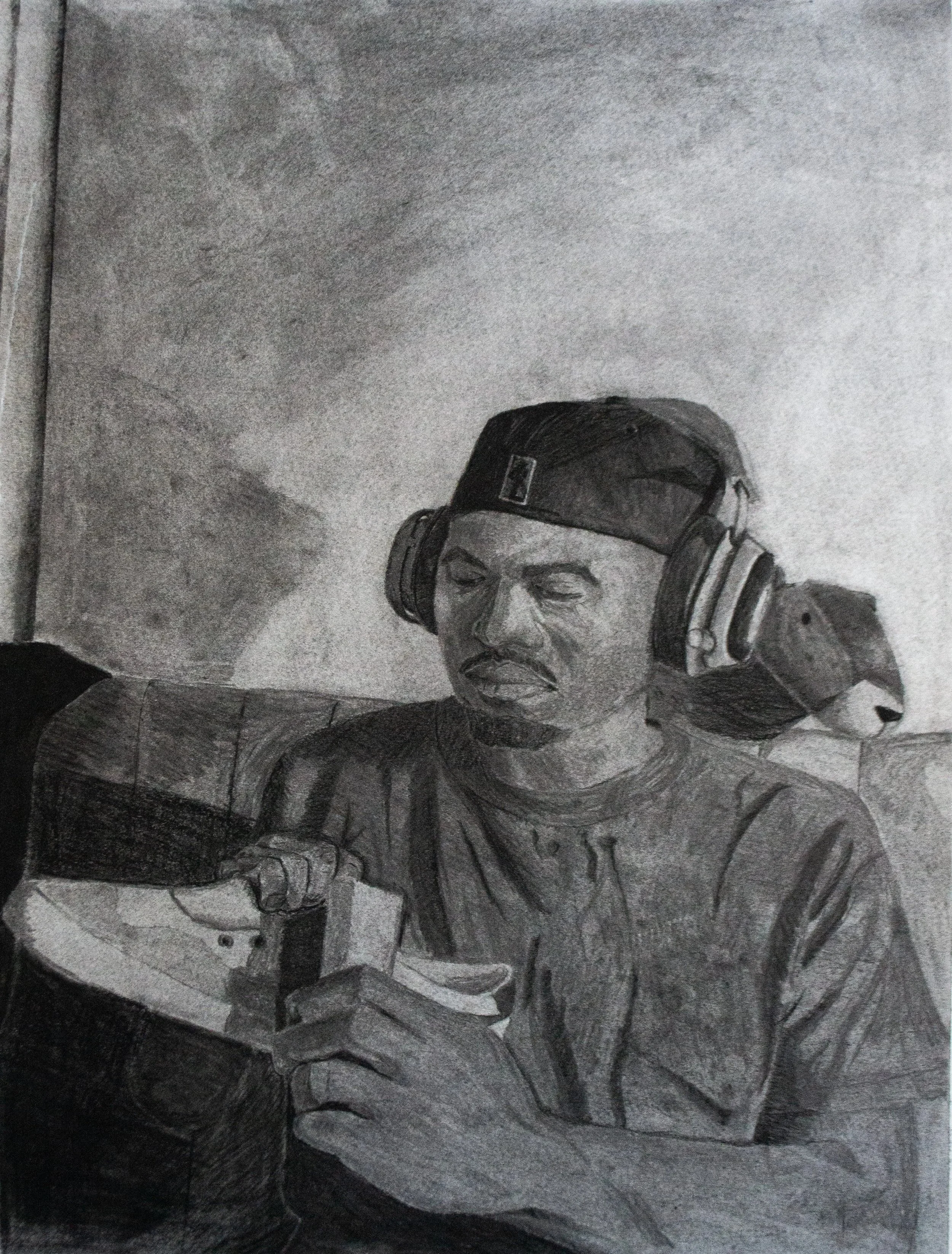 "Self Portrait Scene" - Charcoal: 18"x24"