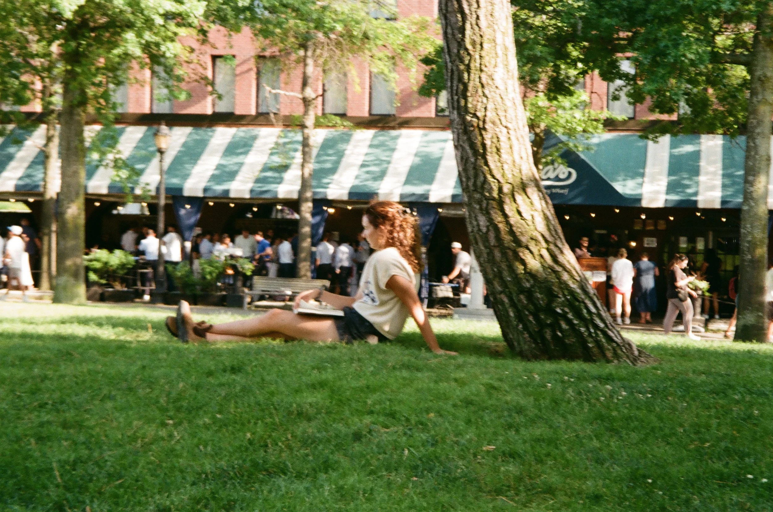 Film photo of a woman in a park