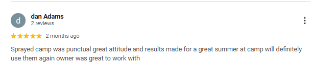 Screenshot of a positive online review for a summer camp, mentioning the owner's great work and attitude.