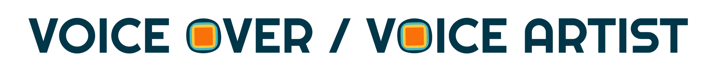 Text reading 'VOICE OVER / VOICE ARTIST' with colorful eye-catching pattern around the letters