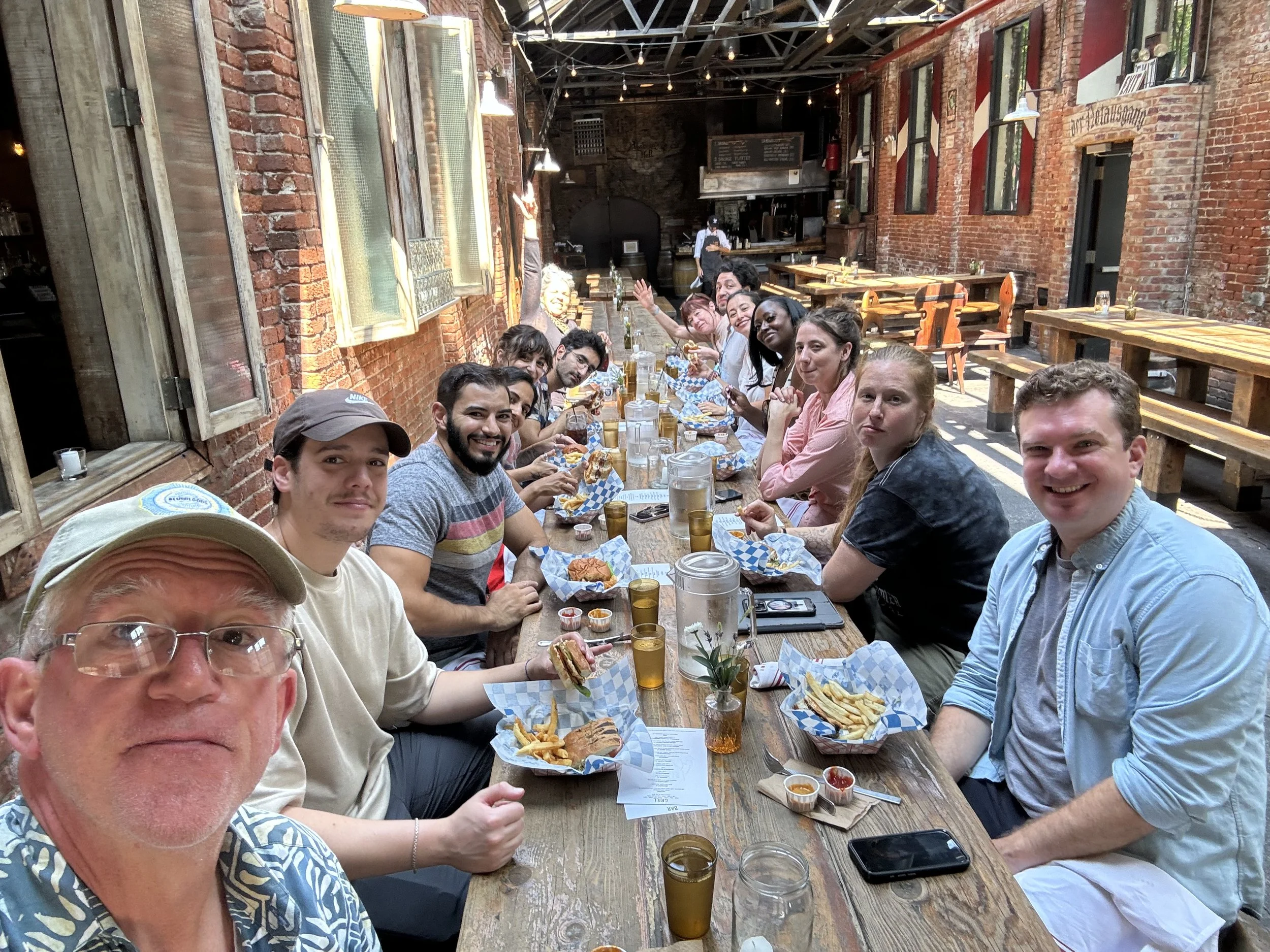 Production crew on scouting lunch at Radegast Hall in Brooklyn.