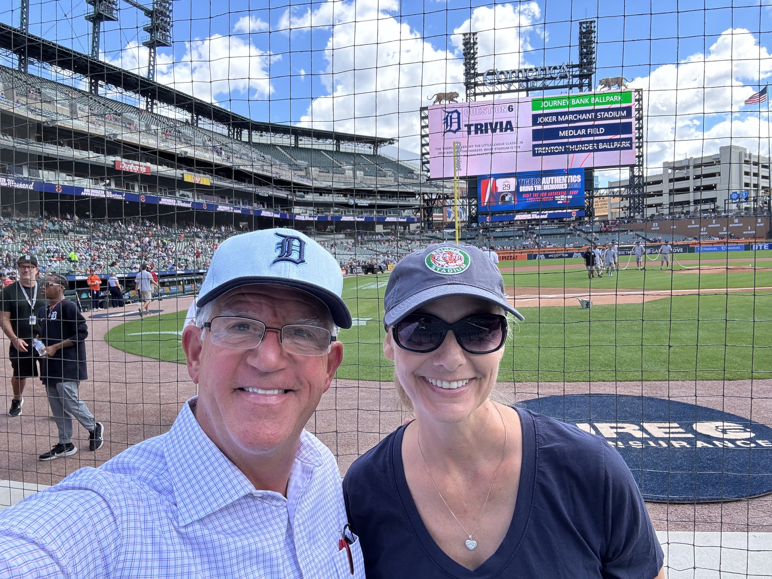 Greg & Julie behind home plate at Comerica Park