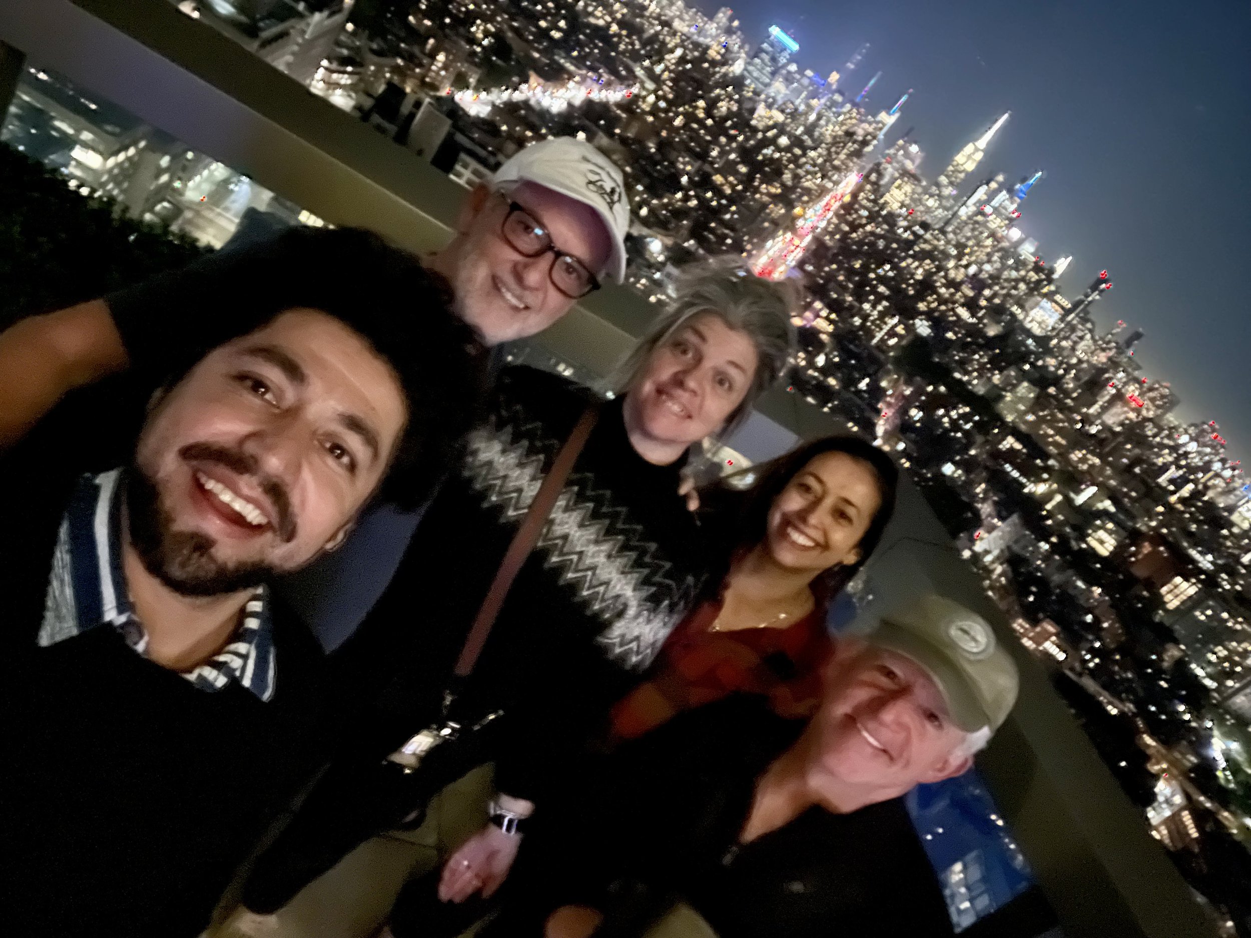 2nd 2nd AD Domingo Lemus, Producer David Youse, DP Sarah Brandes, 1st AD Monica Palmieri and director Gregory Jbara wrapping final location in the penthouse of the The Dominick in SoHo.