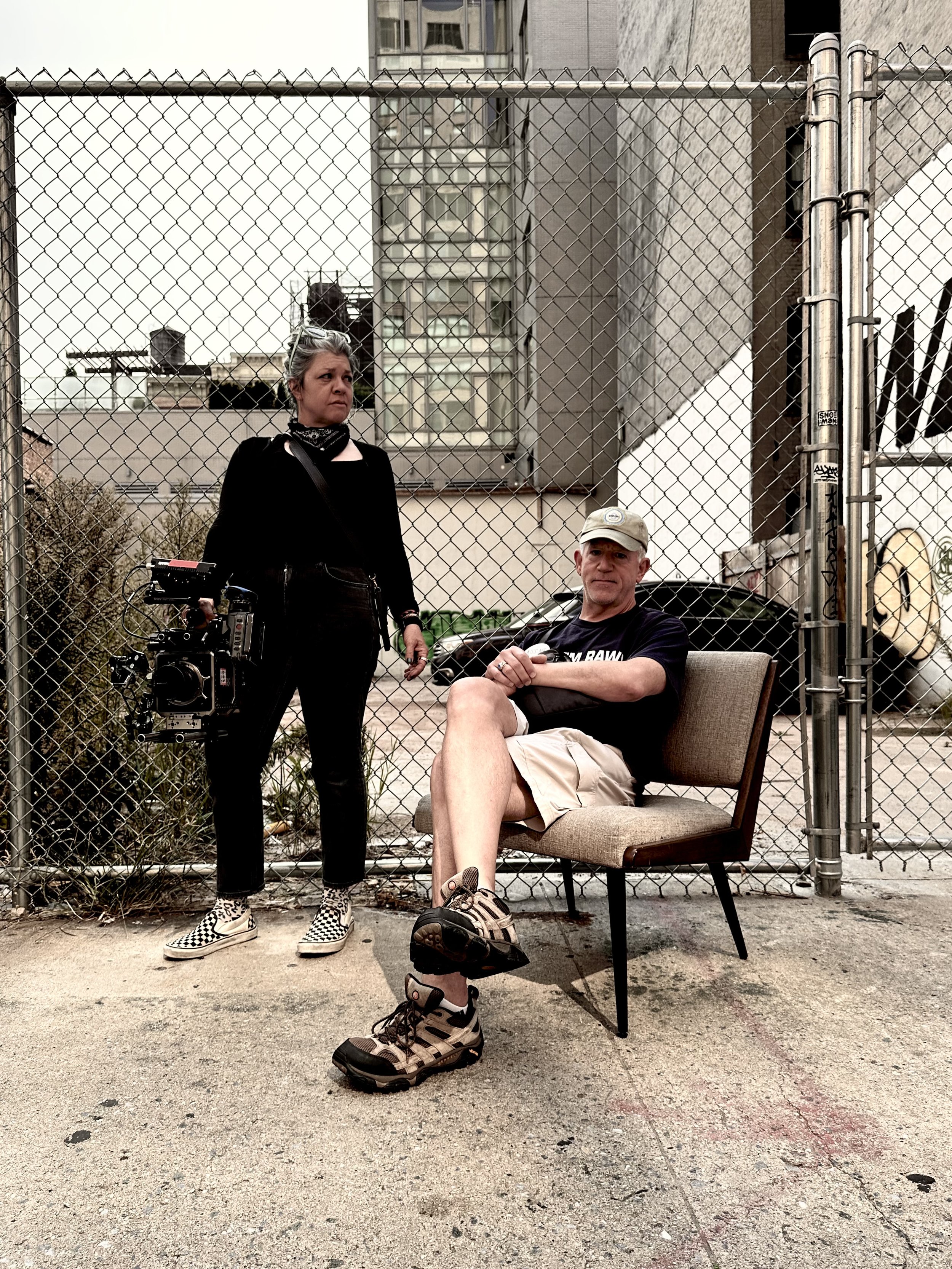 Director of Photography Sarah Brandes and director Gregory Jbara grabbing B roll.