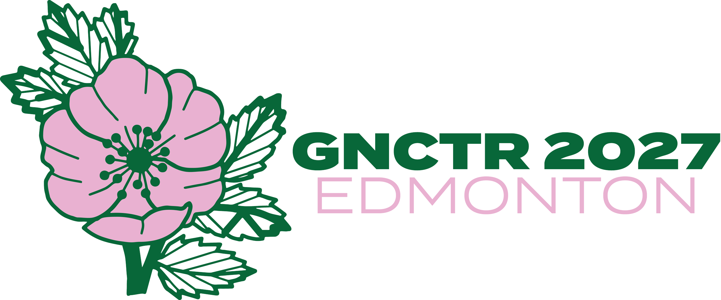 Logo for GNCTR 2027 Edmonton featuring a pink flower with green leaves and text indicating the event name and location.