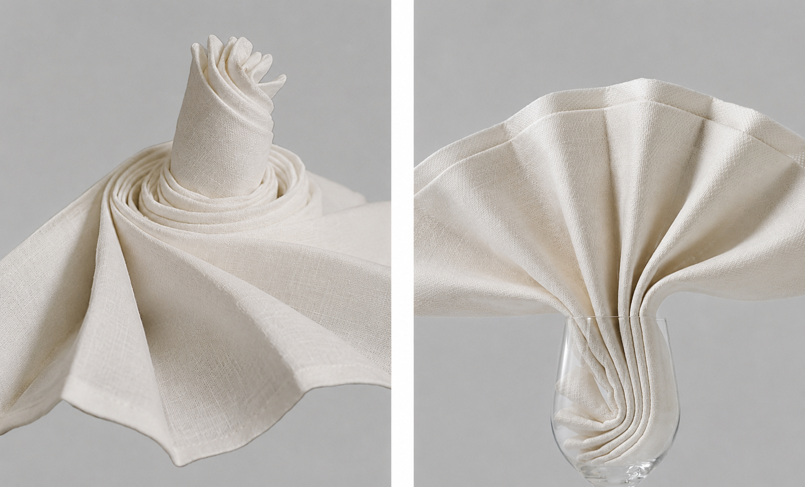 Linen napkin with different folds