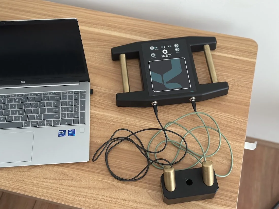 QEST4 bioenergetic testing setup at The Healing Meadow Naturopathy, offering remote and in-clinic energetic health scans in Wellard WA.