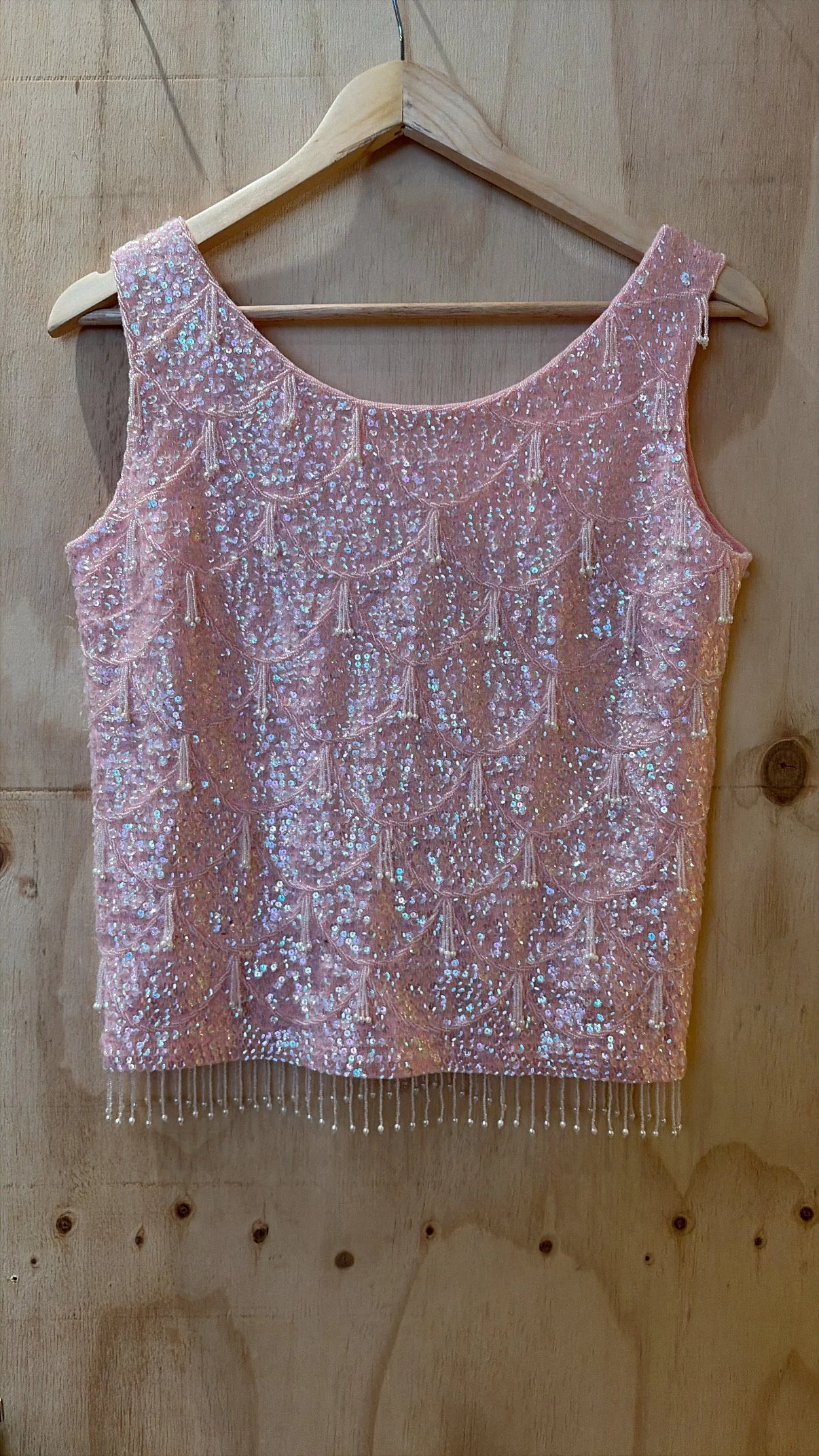 50'S BABY PINK BEADED TOP