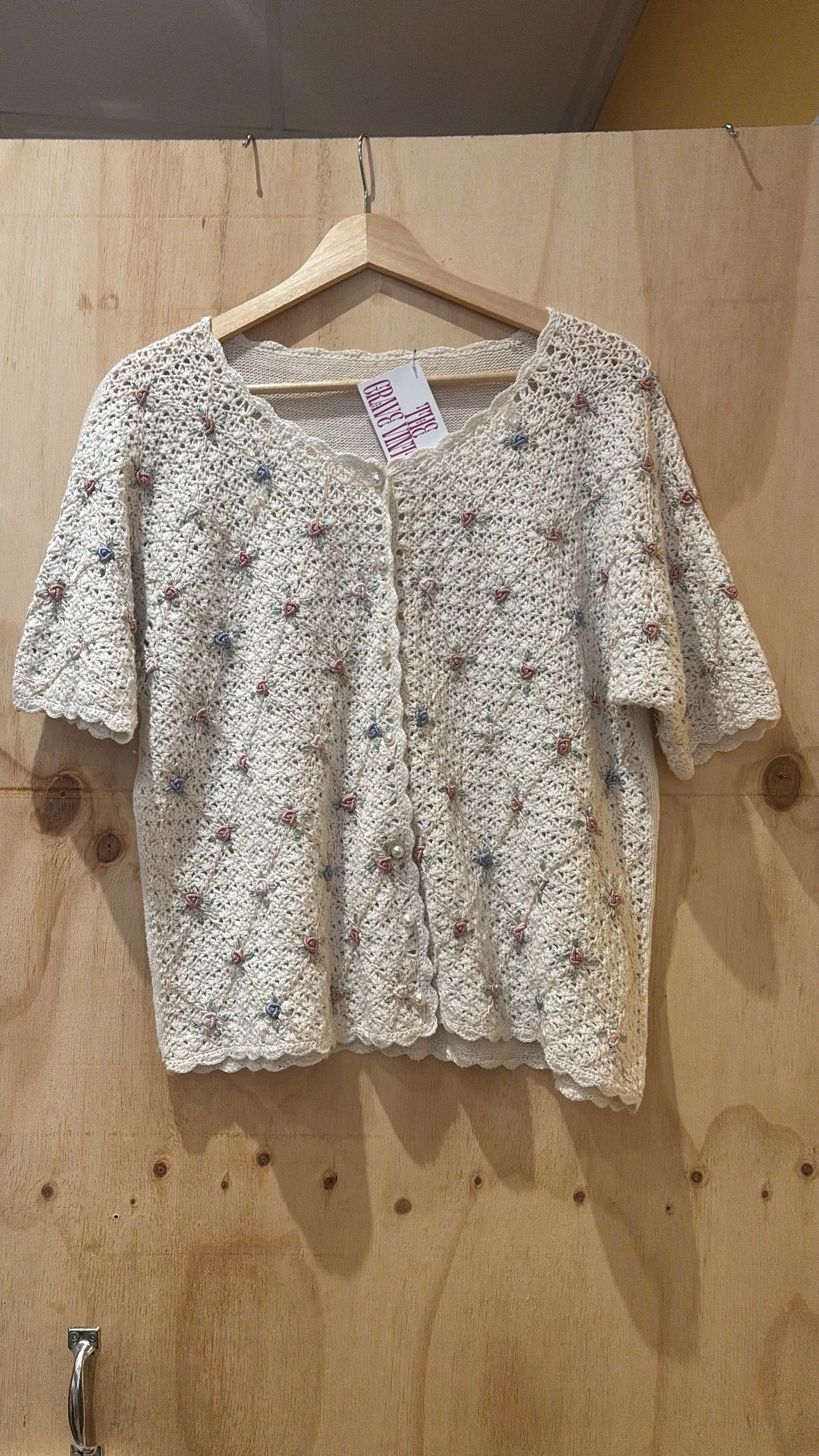 90'S FLORAL KNIT SHORT SLEEVE CARDIGAN