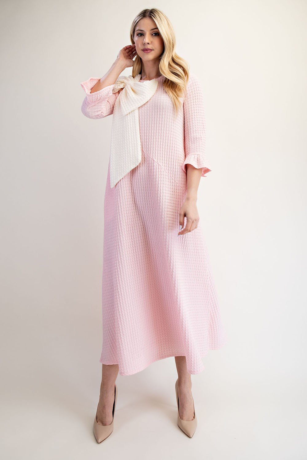 Elegant pink dress with ivory  bow - plus.jpg