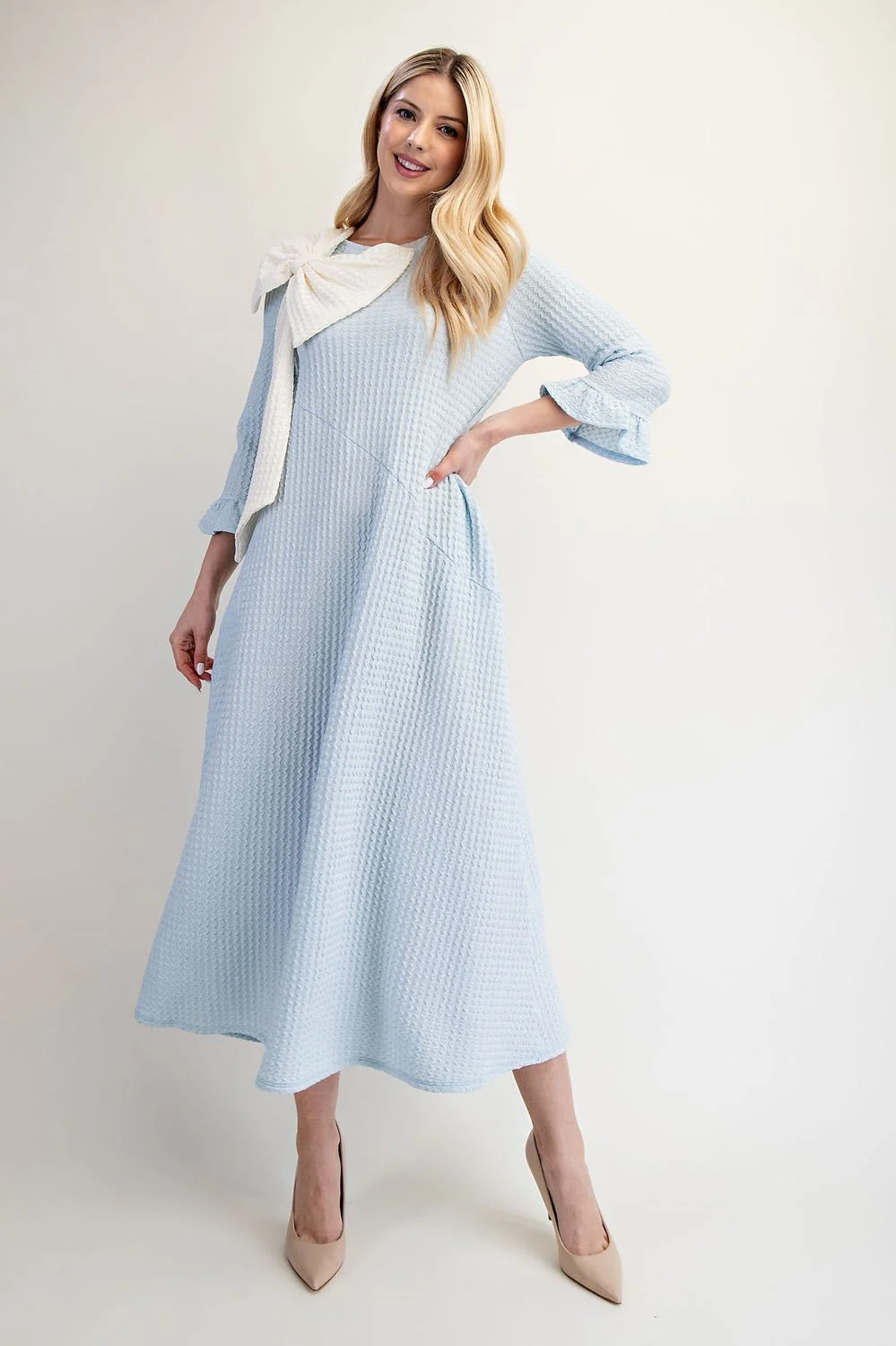 Elegant blue dress with ivory  bow - plus.jpg