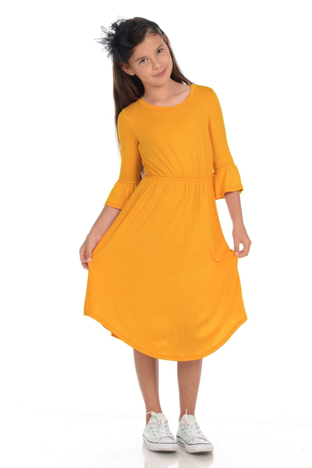 Fit and Flare solid round hem 8.50  mustard.jpg