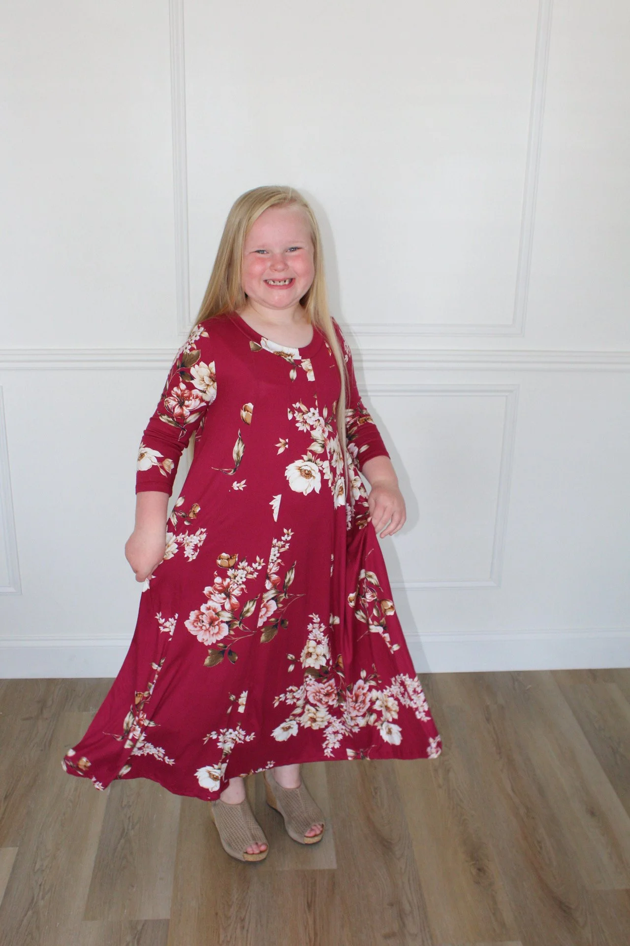 Apple Blossom Tween Dress - Burgundy