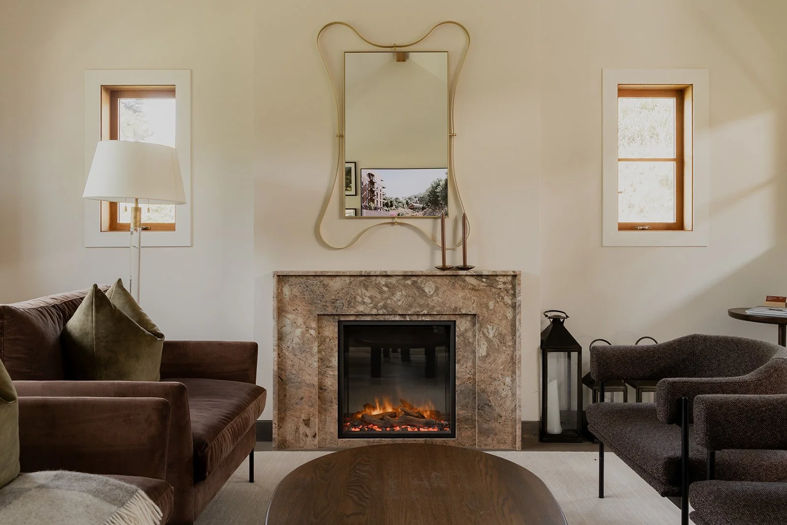 A cosy lounge space at Northbrook Arrowtown built by Diemarco Builders Queenstown.