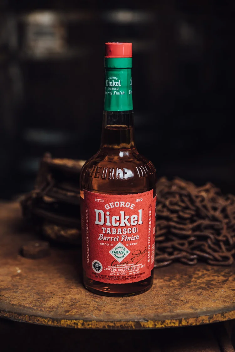 Bottle of George Dickel Tabasco Barrel Finish whiskey. Product Photographer in Kalispell, Montana in the Flathead Valley