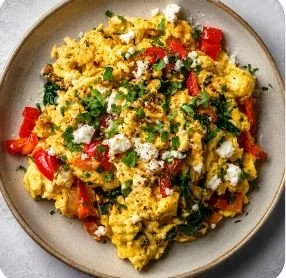 MEDITERANNEAN SCRAMBLE - CALORIES:443 / P:43g F:25g C:17g