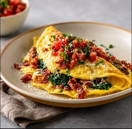 TURKEY BACON &amp; CHEESE OMELETTE - CALORIES: 332 / P:42g F:15g C:7g