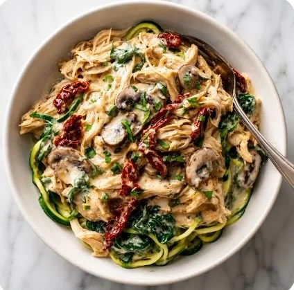 SLOW COOKER MUSHROOM CHICKEN - CALORIES: 330 / P:58g F:7.5g C:9.5g
