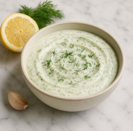 DILL YOGURT SAUCE- CALORIES:25 (per serve) / P:3.8 F:0.1 C:1.8