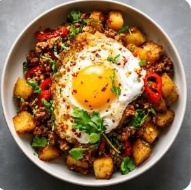 TACO HASH WITH TURKEY MINCE - CALORIES: 413 / P: 43g F: 12g C: 38.2g