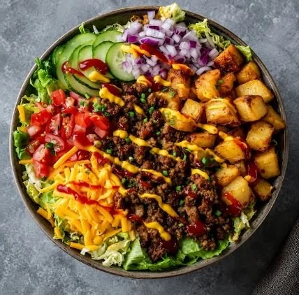 BURGER BOWL - CALORIES: 538 / P: 48g F:20g C:42g
