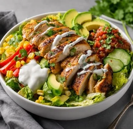 CHICKEN FAJITA SALAD BOWL - CALORIES:558 / P:56.5g F:18.6g C:46.7g