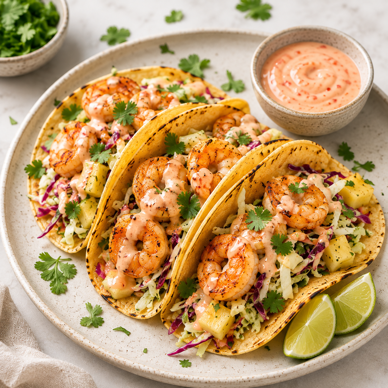 PRAWN TACOS - CALORIES:569 / P:46.3g F:12.9g C:69.6g