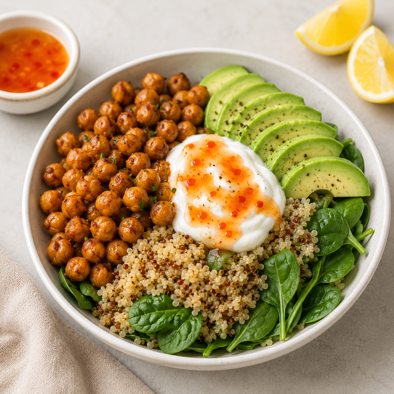 QUINOA, CHICKPEA &amp; AVOCADO BOWL - CALORIES:572 / P:27.6g F:19.3g C71.8g