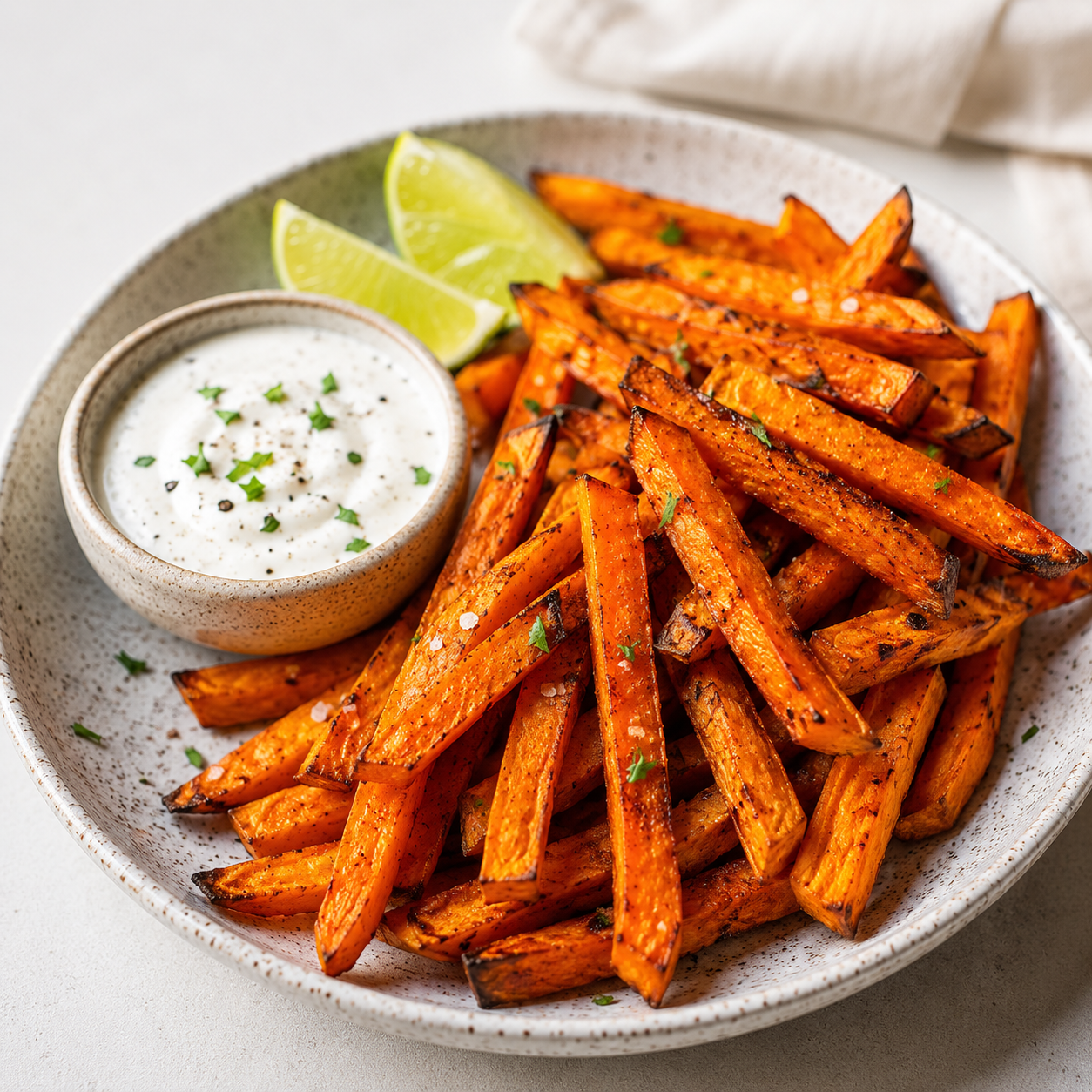SWEET POTATO FRIES - CALORIES: 259 / P:4g F:5g C:50g