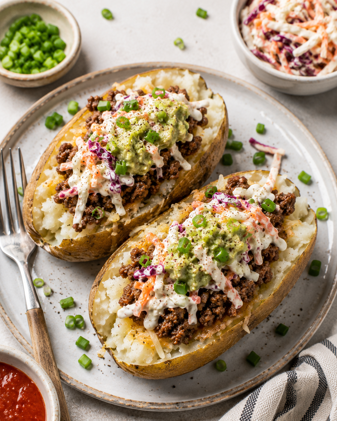 LOADED BAKED POTATO - CALORIES:628 / P:45.6g F:24.9 C:50.7g