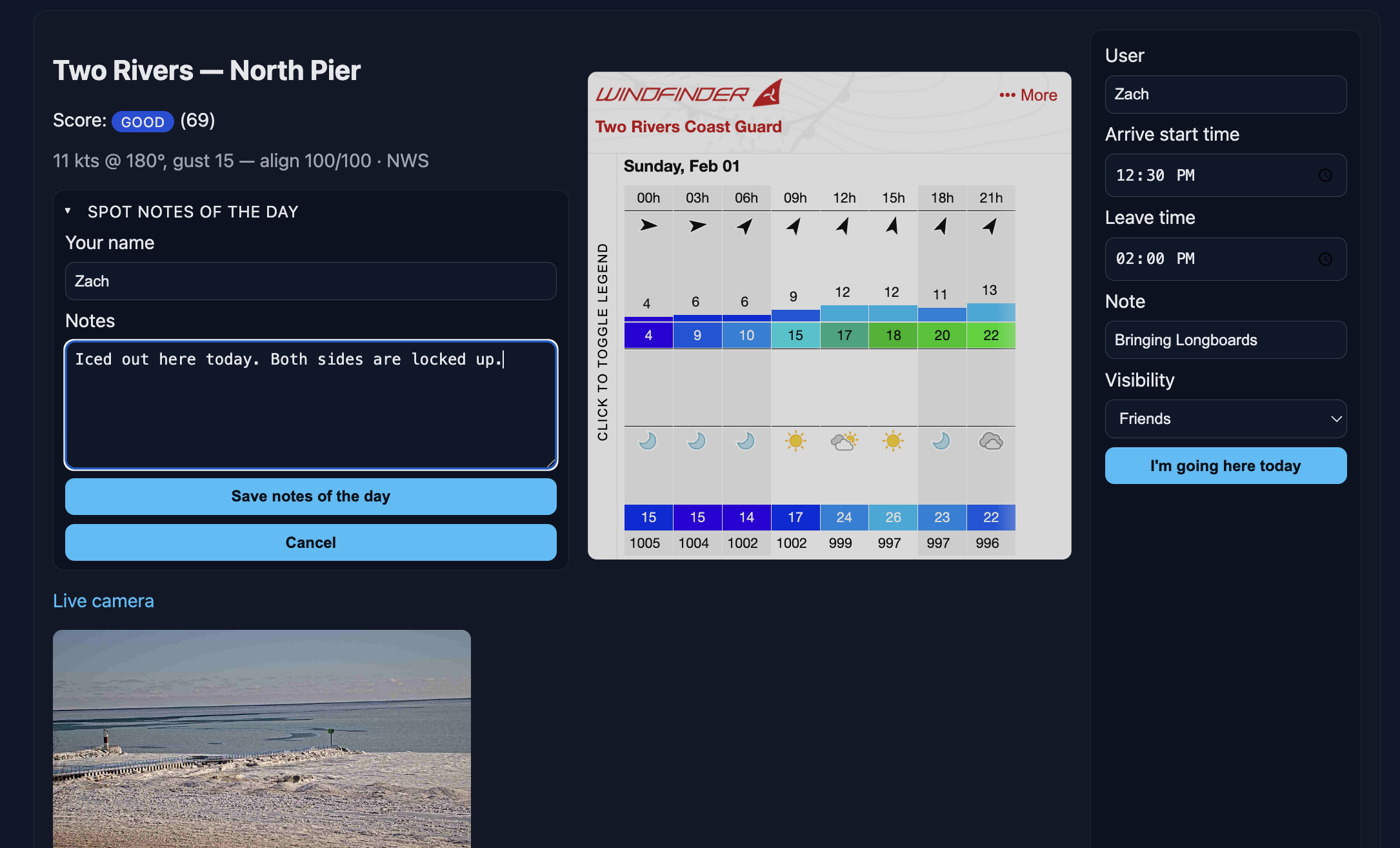 Add "spot notes" so other surfers can see the latest conditions at that location