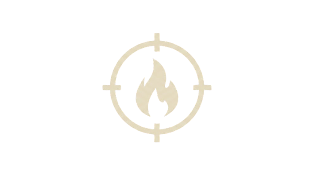 Icon of a fire inside a crosshair target on a black background.