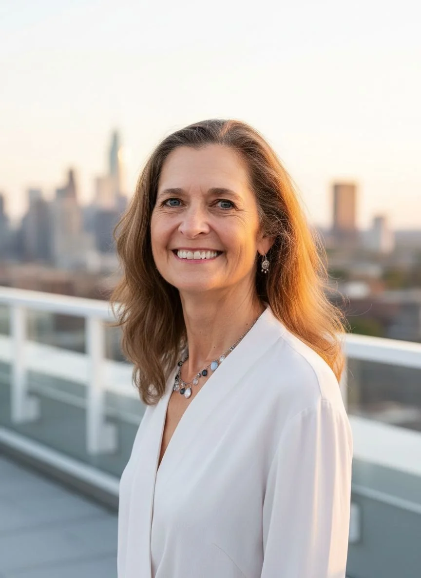 Portrait of Shannon Mong, Psy.D. smiling outdoors with a city skyline in the background