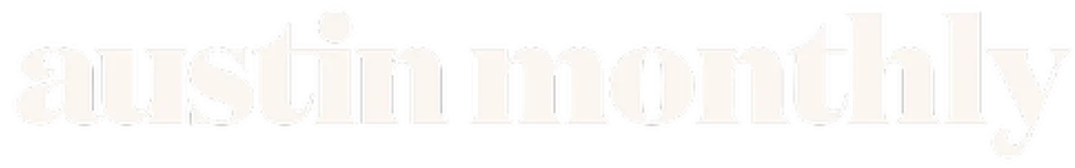 Text that says 'austin monthly' in large, white, serif font on a black background.