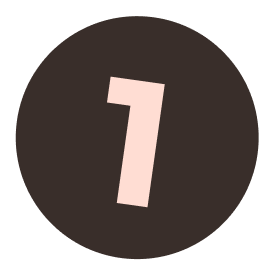 A pink number 1 on a dark brown circular background.