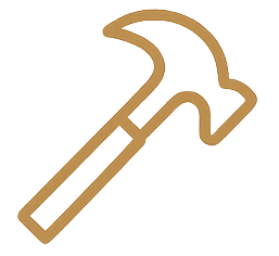 Outline of a hammer icon in a light orange color on a gradient background.