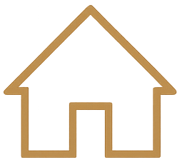 Outline of a house with a door, in brown lines.
