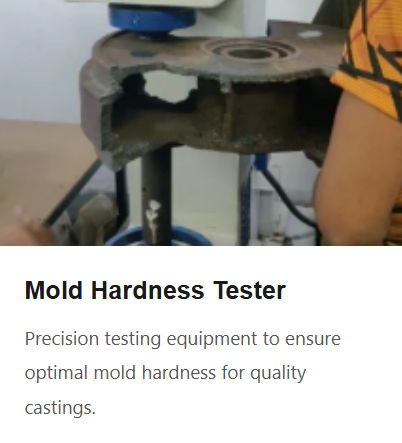 Close-up of a mold hardness tester machine used for precision testing to ensure optimal mold hardness for quality castings.